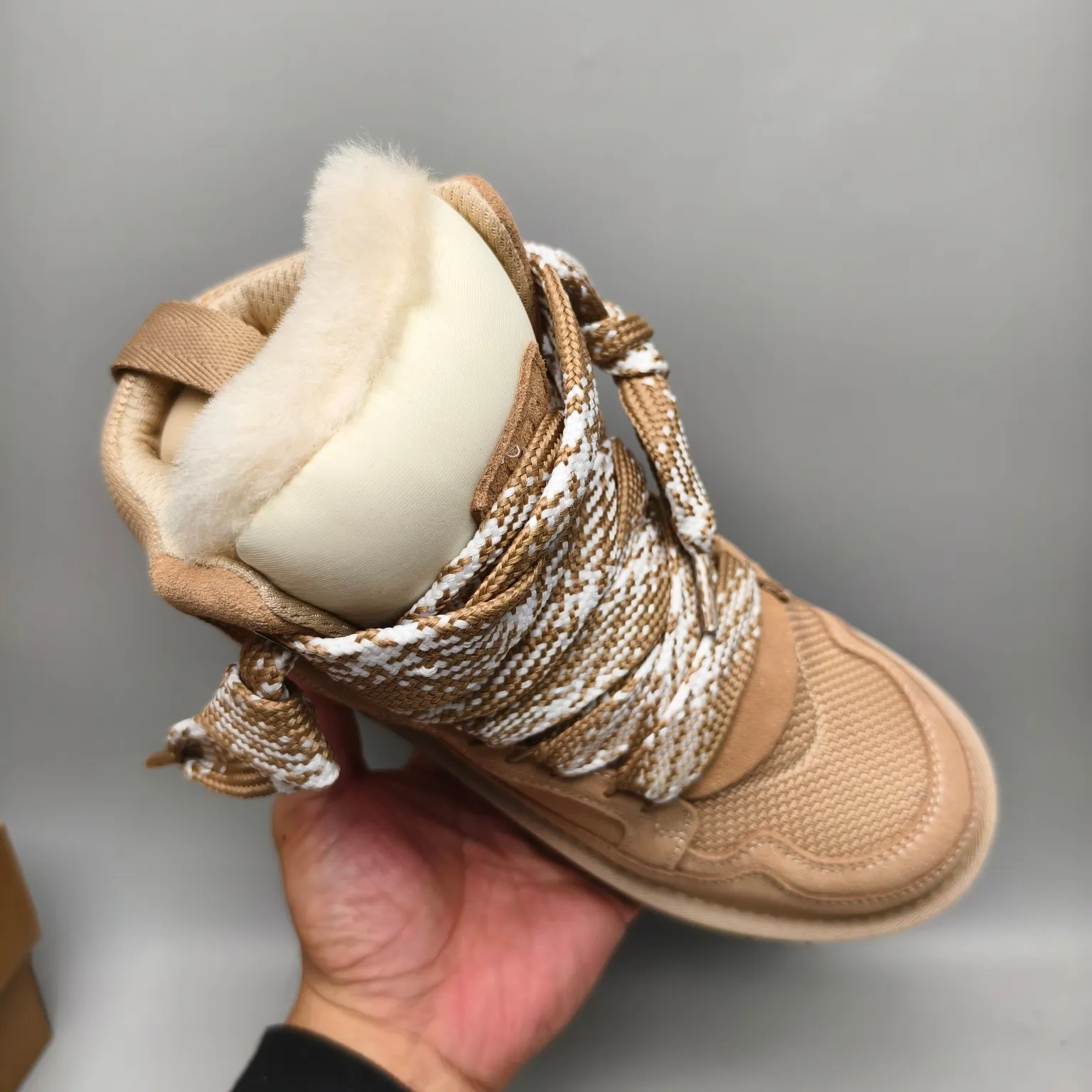 💰640 UGG sheepskin all-in-one snow boots 5390 wide lace breathable mesh casual boots Color: Maroon Black Sand Size: 35-41